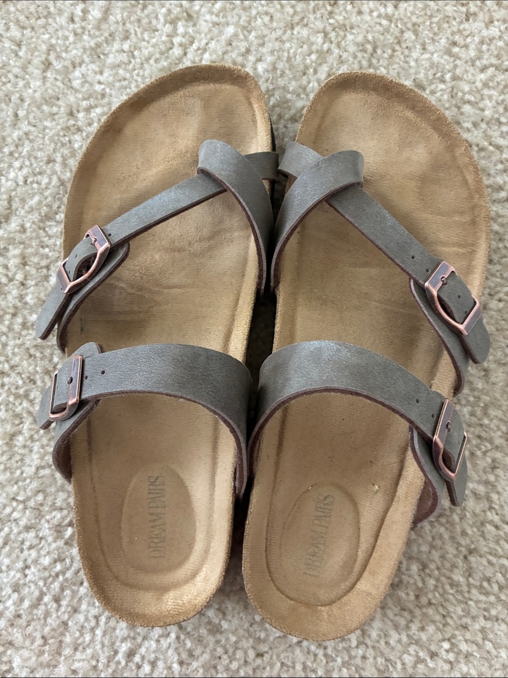 Dream Pairs Taupe Double-Buckle Slide Sandals